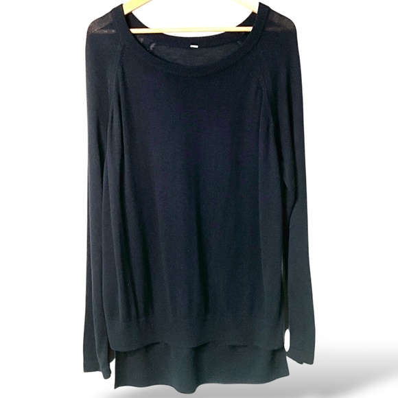 lululemon athletica Sweaters - LULULEMON Rising Salutation Black Washable Merino Wool Sweater Sz 12